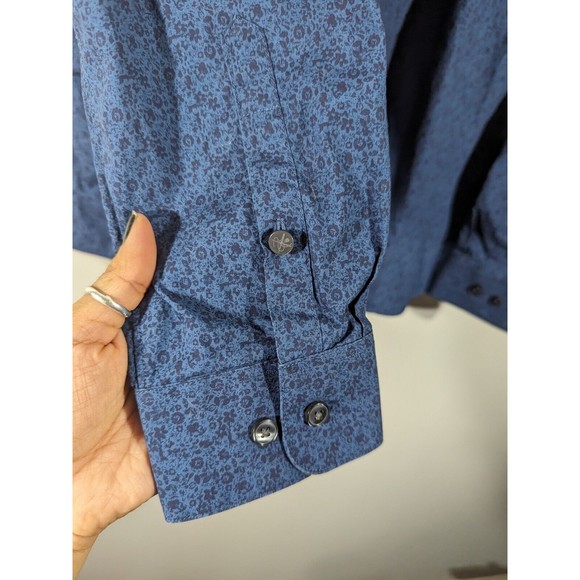 John Varvatos M/L Navy Blue Floral Button Down Slim Fit Shirt Men Size 16 34/35 - Picture 3 of 6